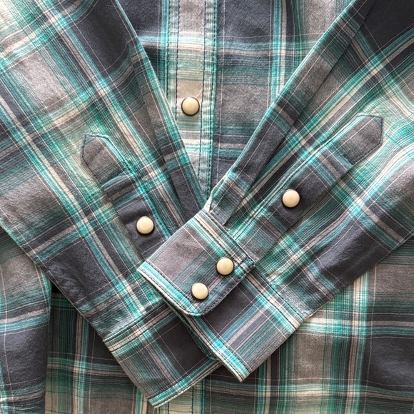 Boys Ariat Teal and Gray Plaid Shirt - Picture 3 of 5